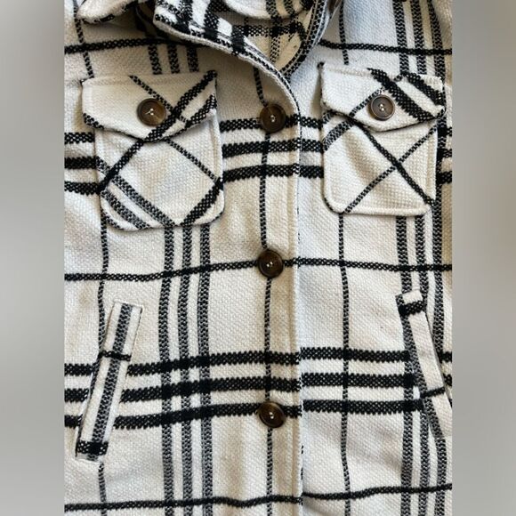 8-9 Primark Stylish Girls Plaid Button up Jacket - Black and White with pockets - Picture 5 of 10